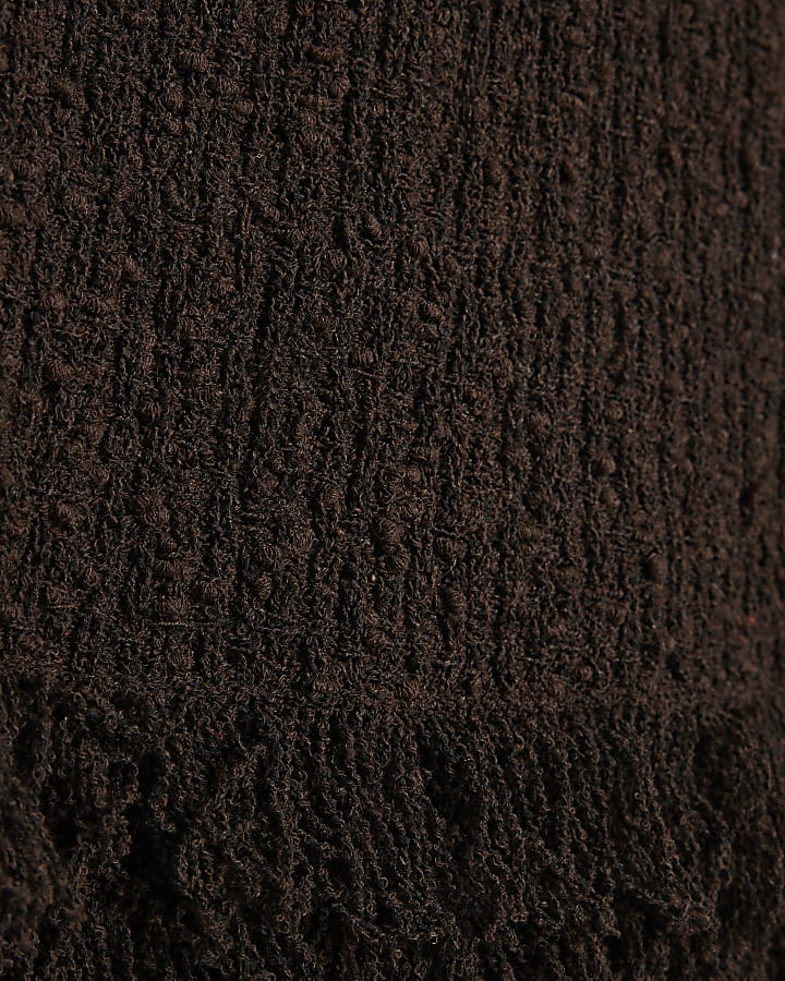 Petite Brown Knitted Fringe Trim Mini Dress