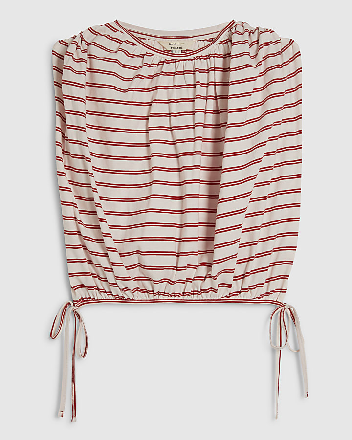 Red Sleeveless Striped Bubble Hem Top