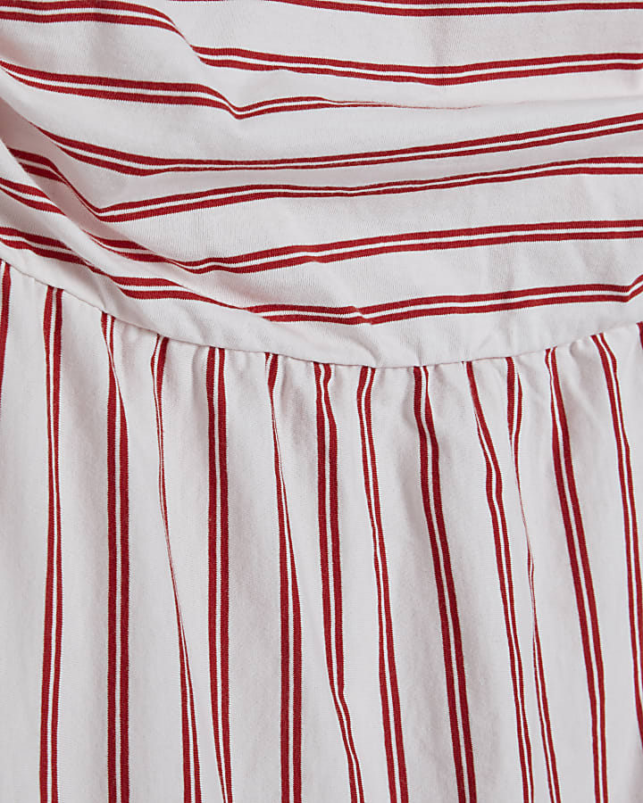 Red Striped Bubble Hem Midi Dress