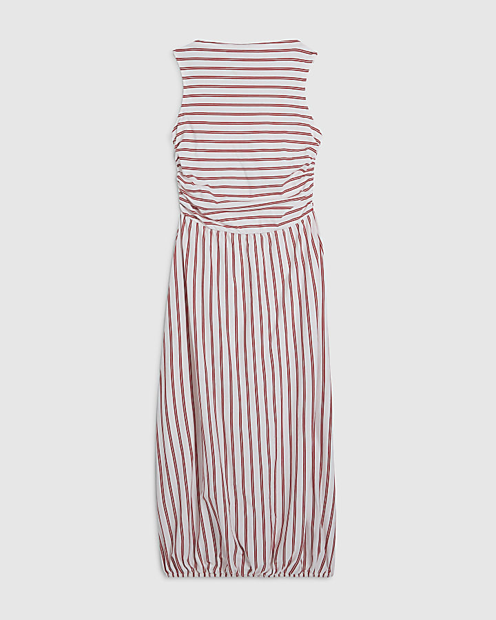 Red Striped Bubble Hem Midi Dress