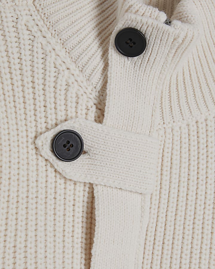 Cream Knitted Tie Waist Ribbed Cardigan