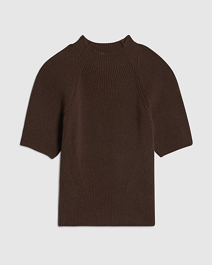 Brown Knitted Short Sleeve Top