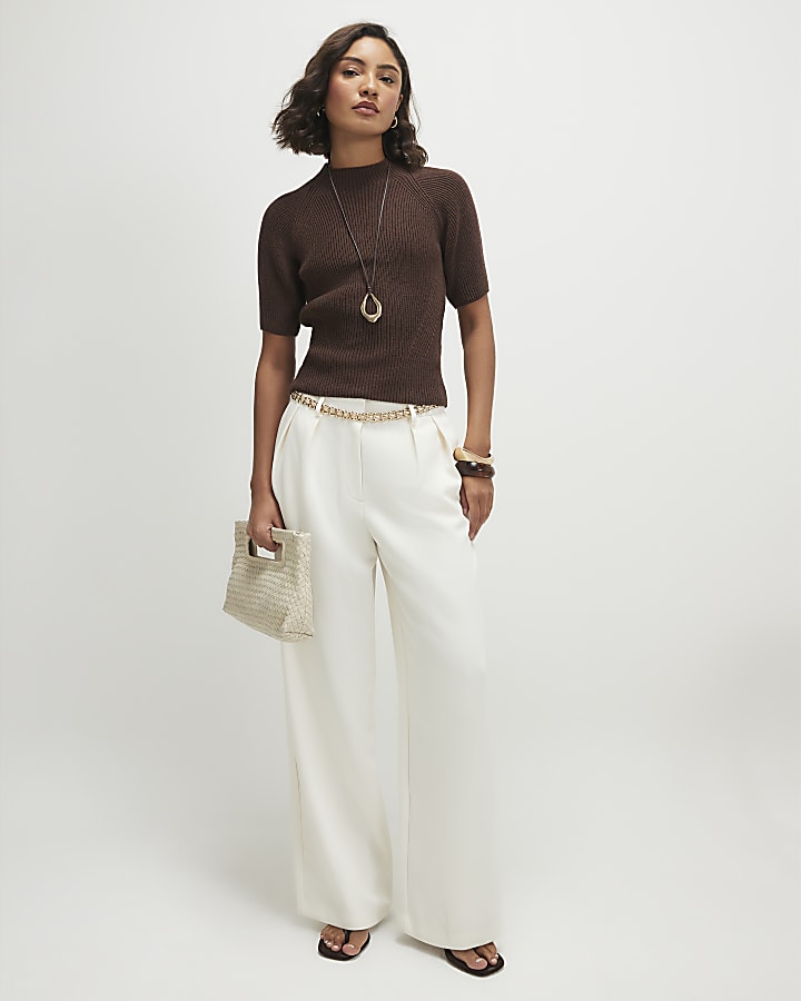 Brown Knitted Short Sleeve Top