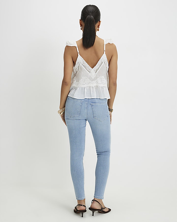 Petite Blue Contrast Stitch Skinny Jeans