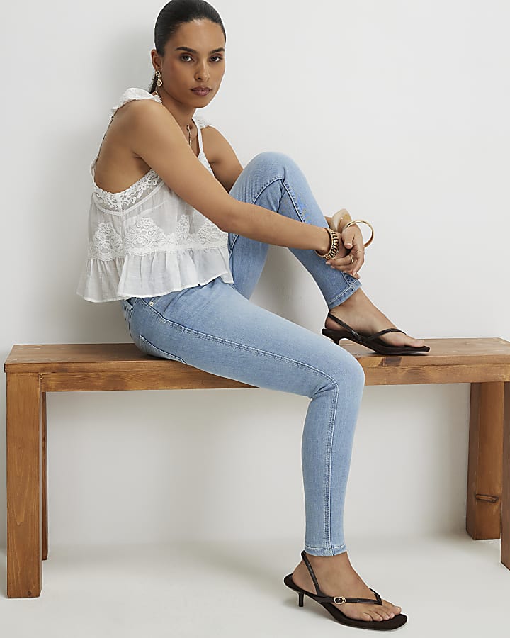 Petite Blue Contrast Stitch Skinny Jeans