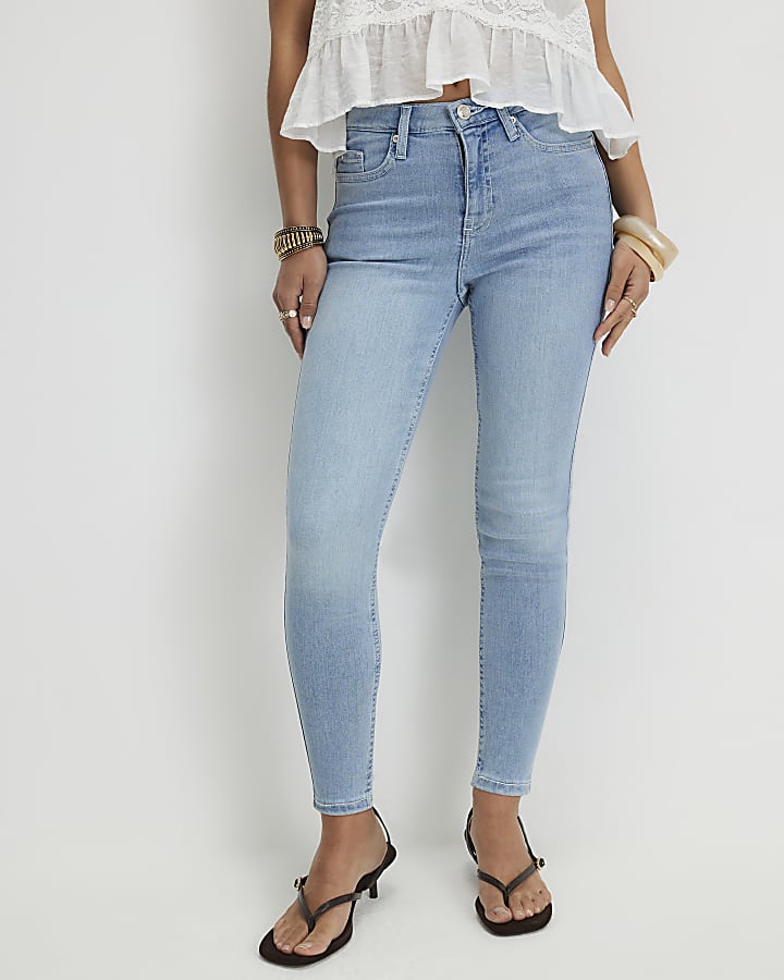 Petite Blue Contrast Stitch Skinny Jeans