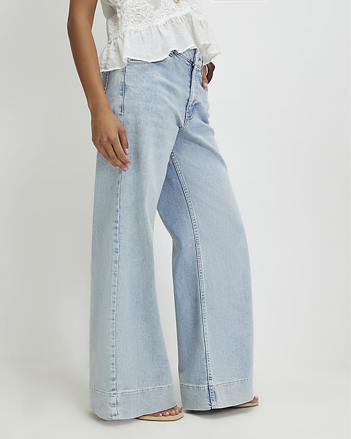 Petite Blue Stretch Wide Leg Jeans