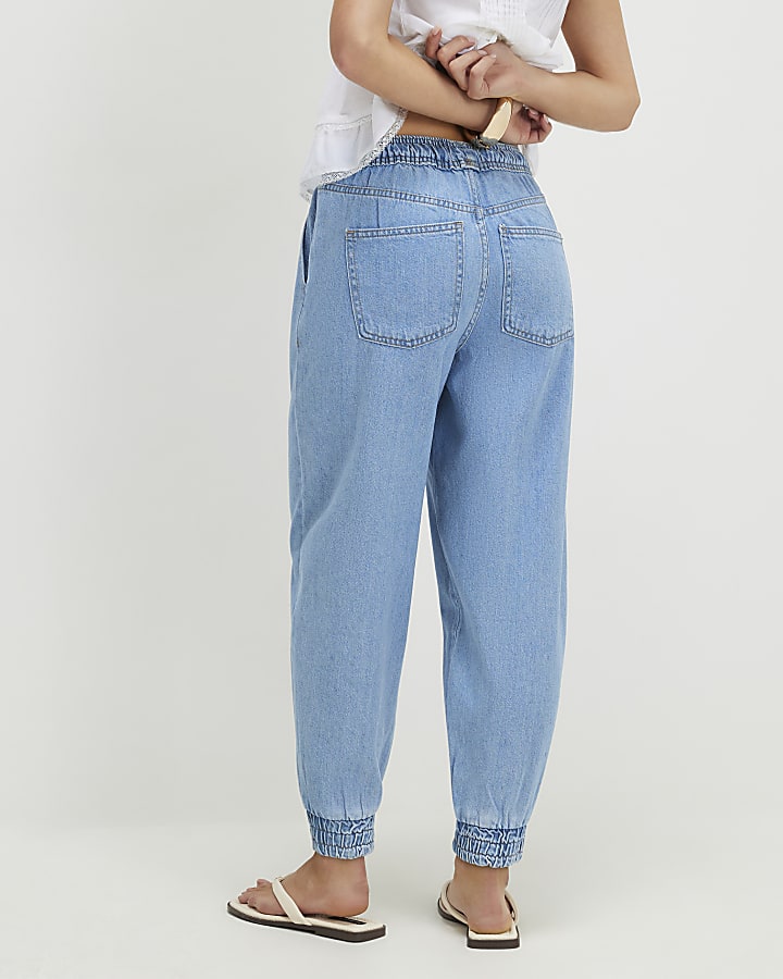 Petite Blue Cuffed Denim Joggers