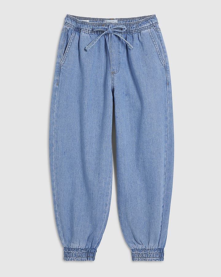 Petite Blue Cuffed Denim Joggers
