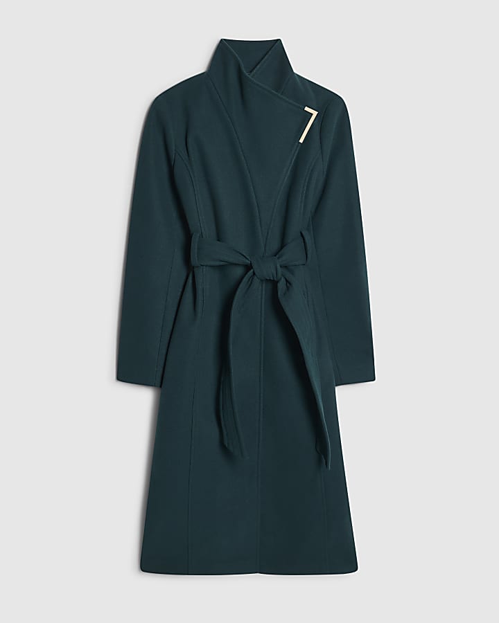 Green Belted Longline Robe Coat