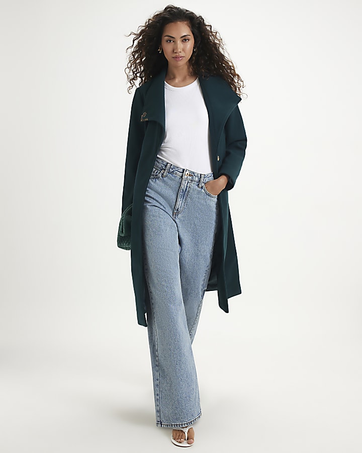 Green Belted Longline Robe Coat