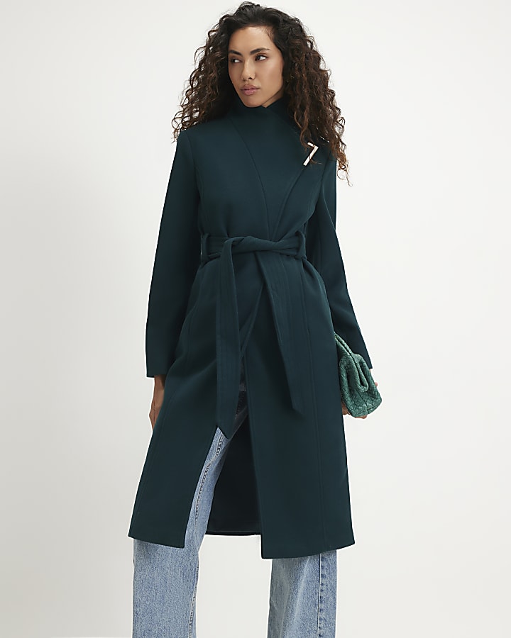 Green Belted Longline Robe Coat