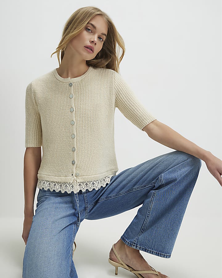 Cream Lace Hem Knitted Top