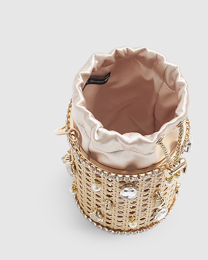 Beige Shell Cylinder Cage Clutch Bag