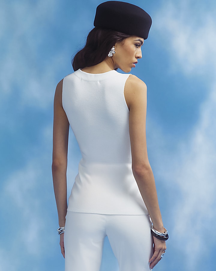White Longline Knit Waistcoat