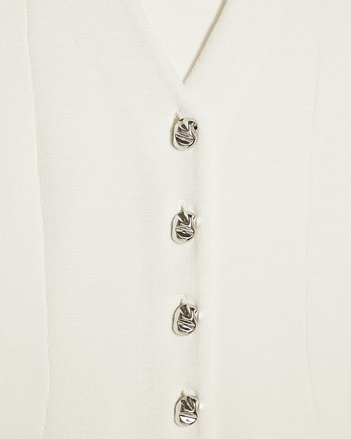White Longline Knit Waistcoat