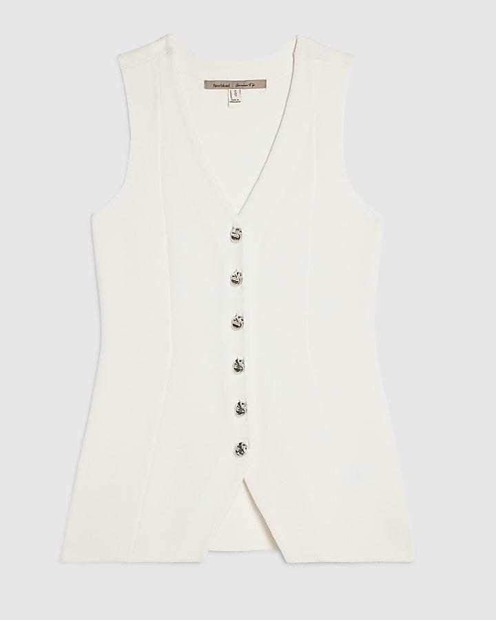 White Longline Knit Waistcoat
