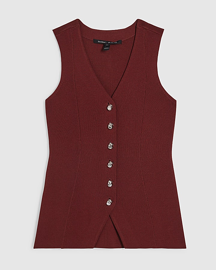 Orange Longline Knit Waistcoat