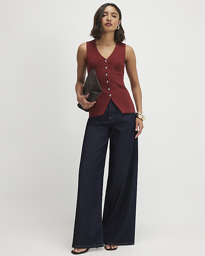 Orange Longline Knit Waistcoat