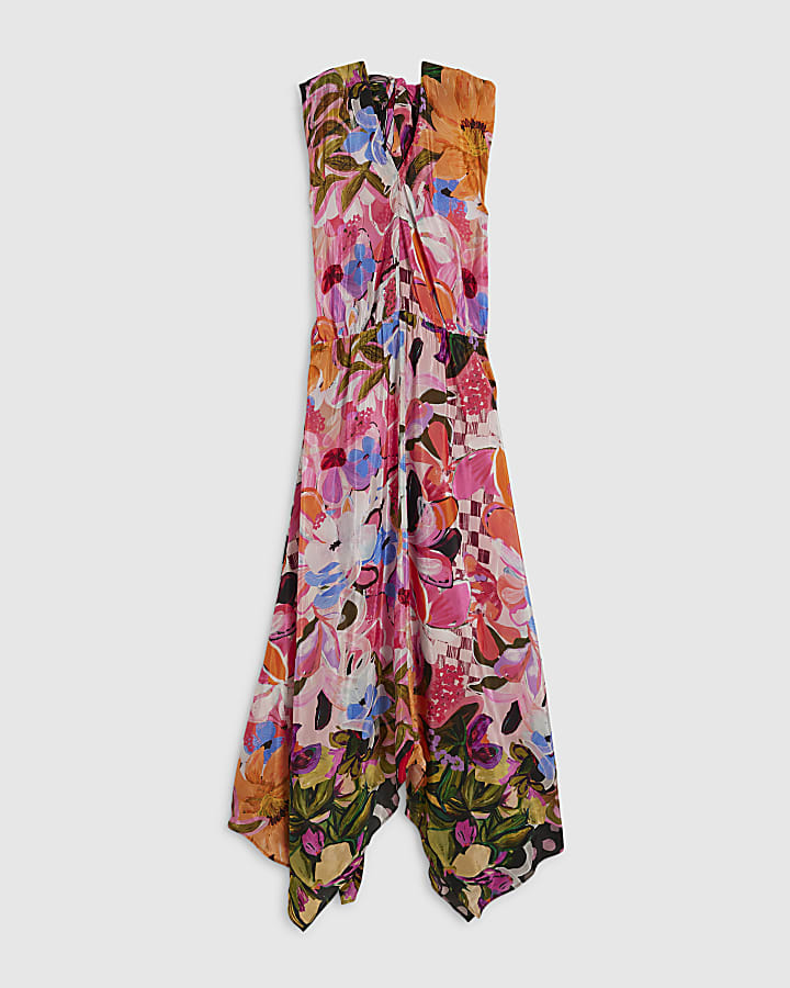 Pink Printed Halter Neck Midi Dress