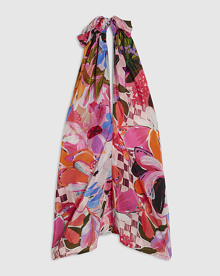Pink Printed Halter Neck Top