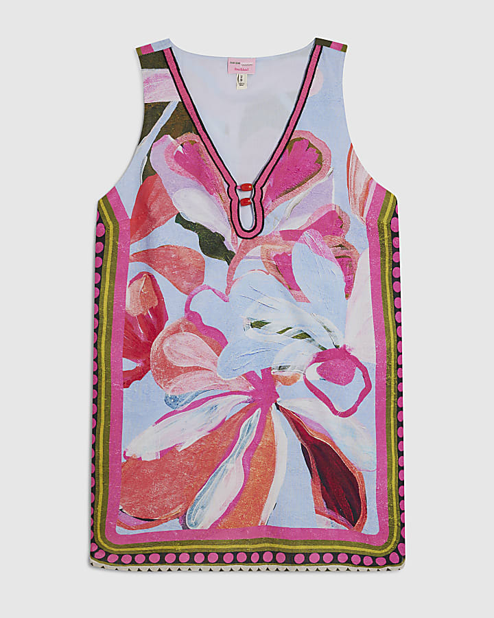 Blue Printed Shift Dress