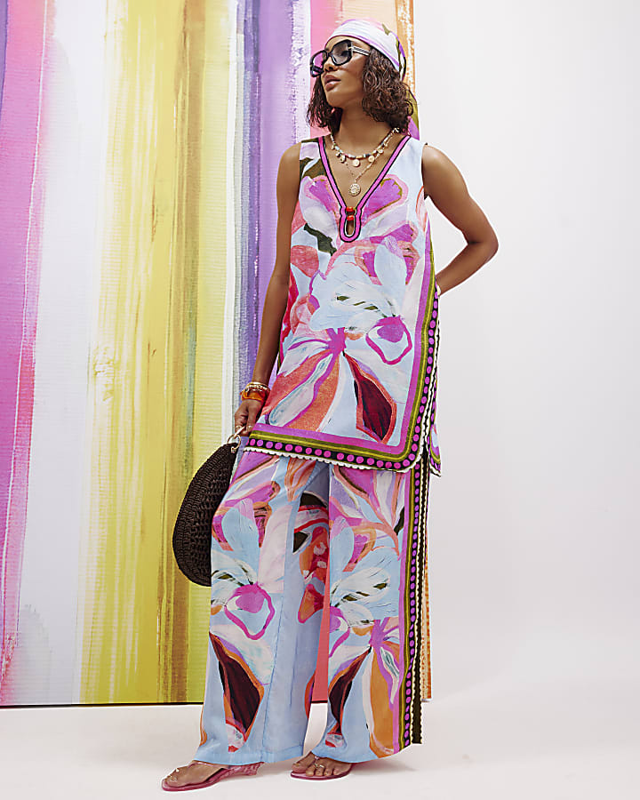 Blue Printed Shift Dress