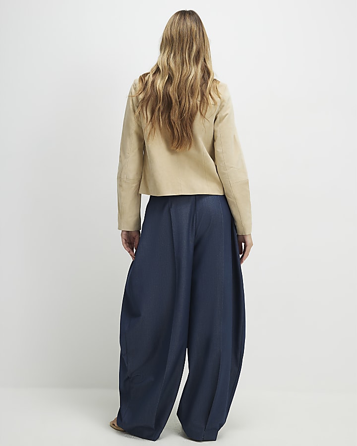 Blue Denim Look Pleated Trousers