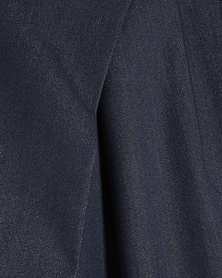 Blue Denim Look Pleated Trousers