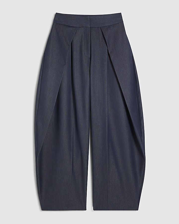 Blue Denim Look Pleated Trousers