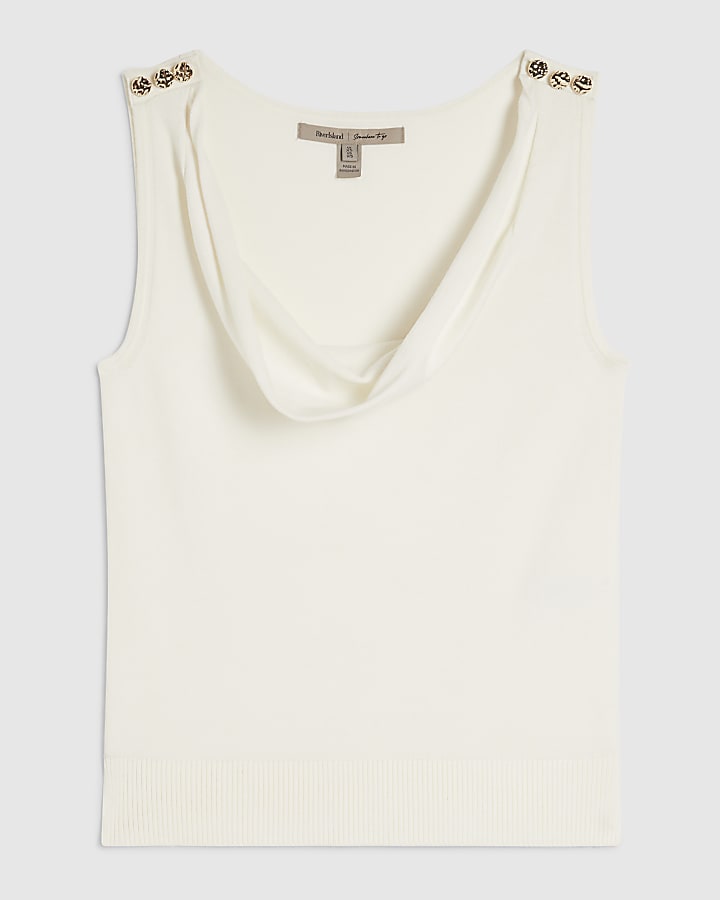 Cream Drape Neck Knitted Vest