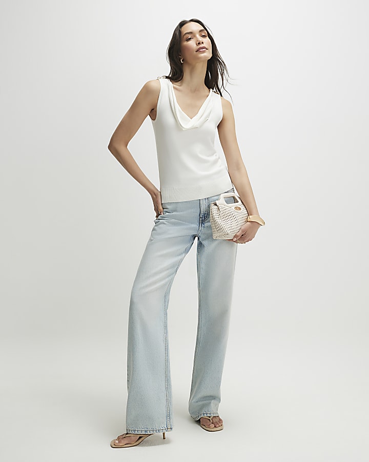 Cream Drape Neck Knitted Vest