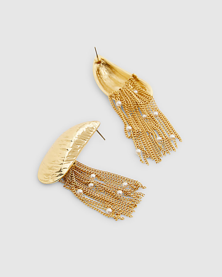 Gold Tassel Mussel Shell Earrings