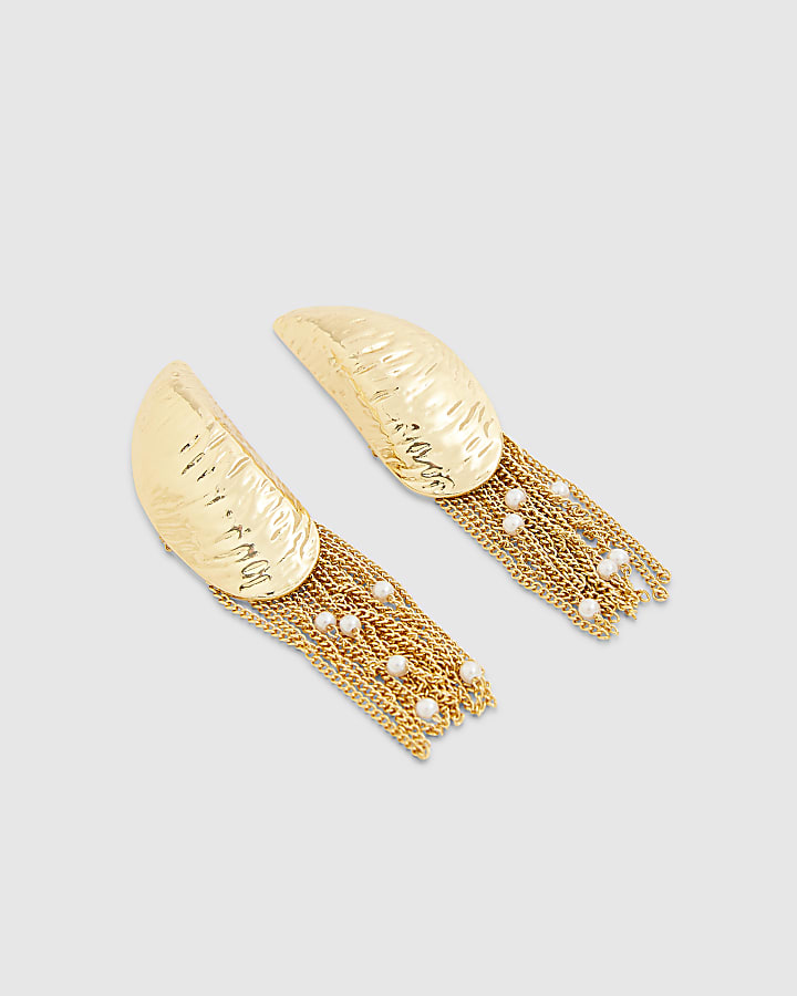 Gold Tassel Mussel Shell Earrings