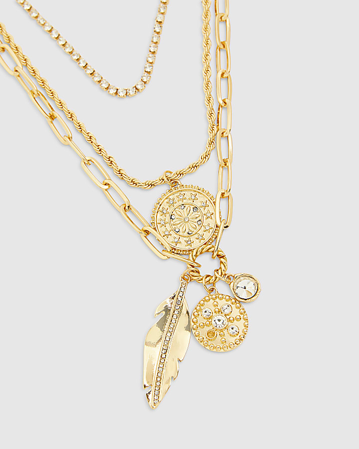 Gold coin 3 row necklace
