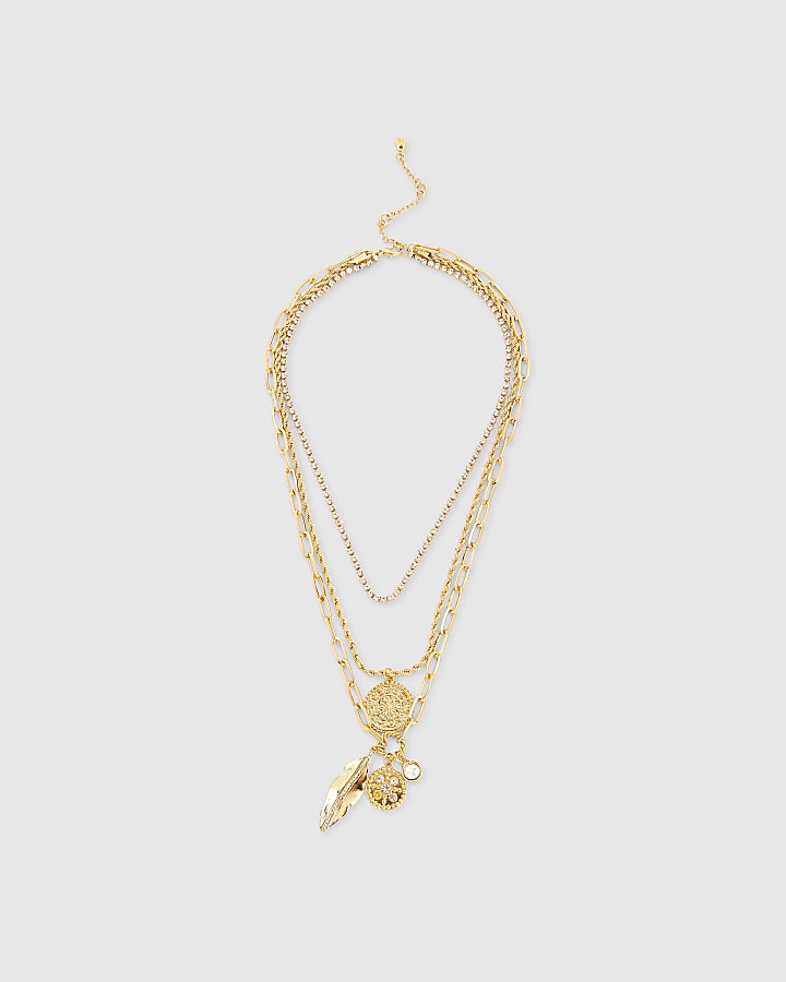 Gold coin 3 row necklace