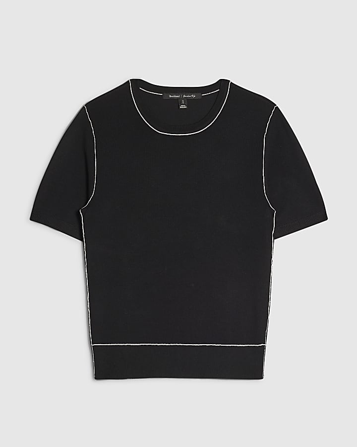 Black Short Sleeve Knitted Top