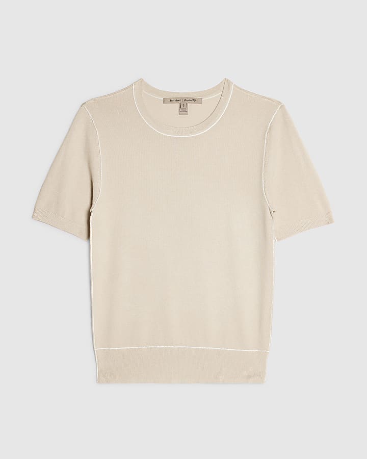 Beige Short Sleeve Knitted Top