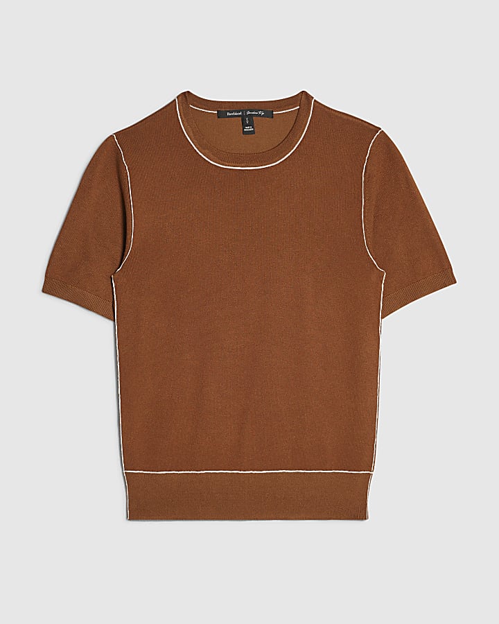 Brown Short Sleeve Knitted Top