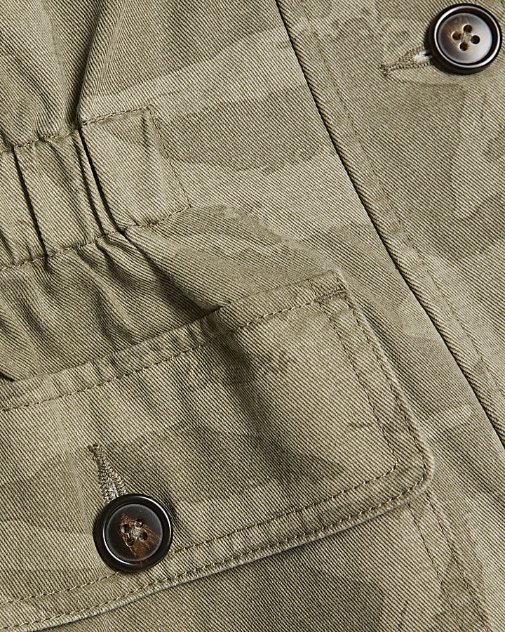 Khaki Camo Print Funnel Neck Jacket