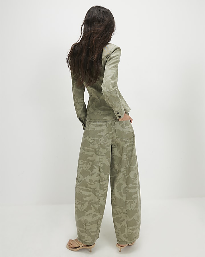 Khaki Denim Camo Print Balloon Trousers