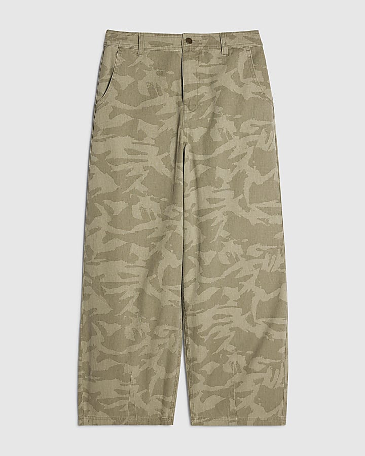 Khaki Denim Camo Print Balloon Trousers