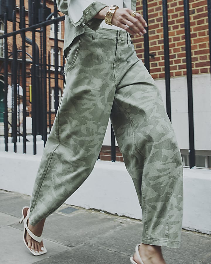 Khaki Denim Camo Print Balloon Trousers