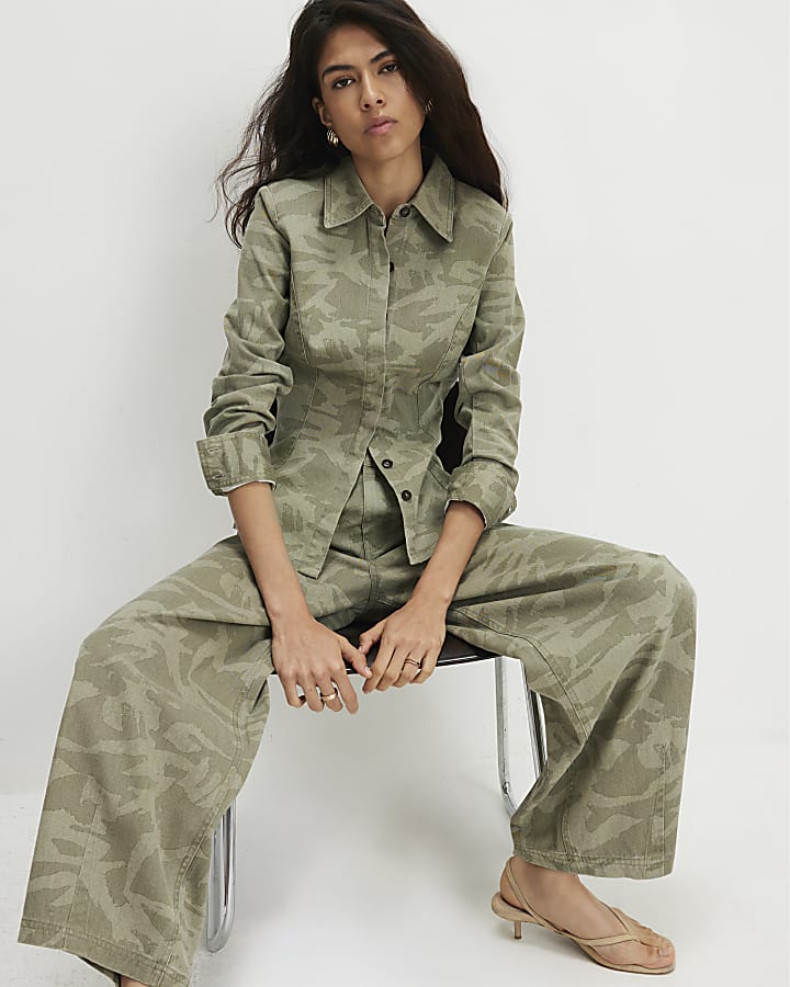 Khaki Denim Camo Print Long Sleeve Shirt