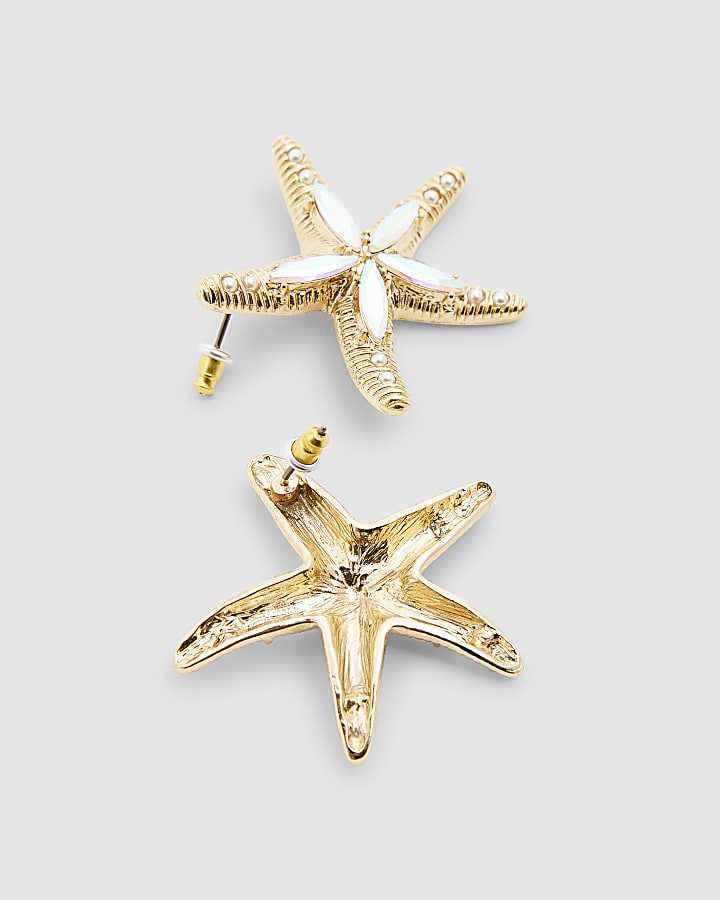 Gold Embellished Starfish Stud Earrings