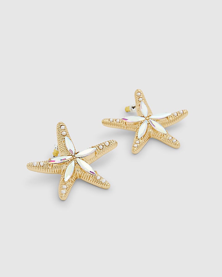 Gold Embellished Starfish Stud Earrings