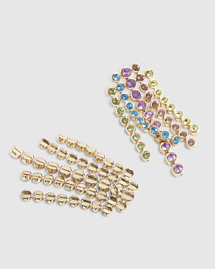 Multi Colour diamante waterfall earrings