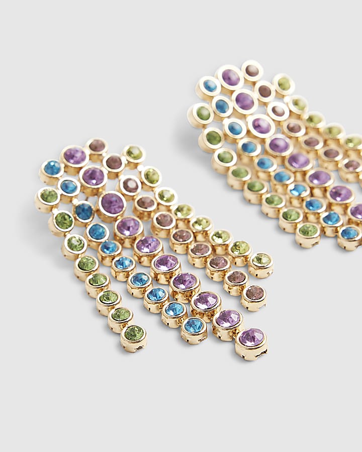 Multi Colour diamante waterfall earrings