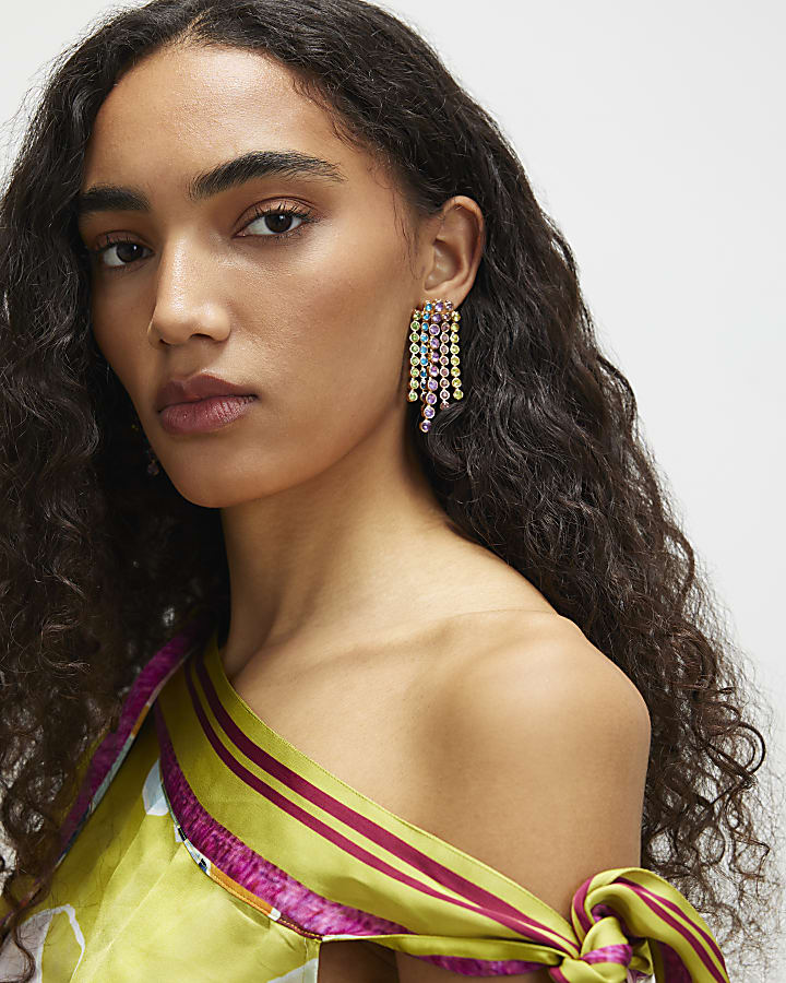 Multi Colour diamante waterfall earrings