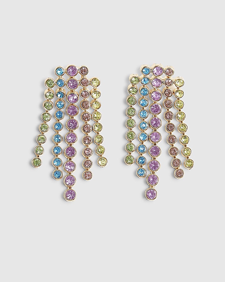 Multi Colour diamante waterfall earrings